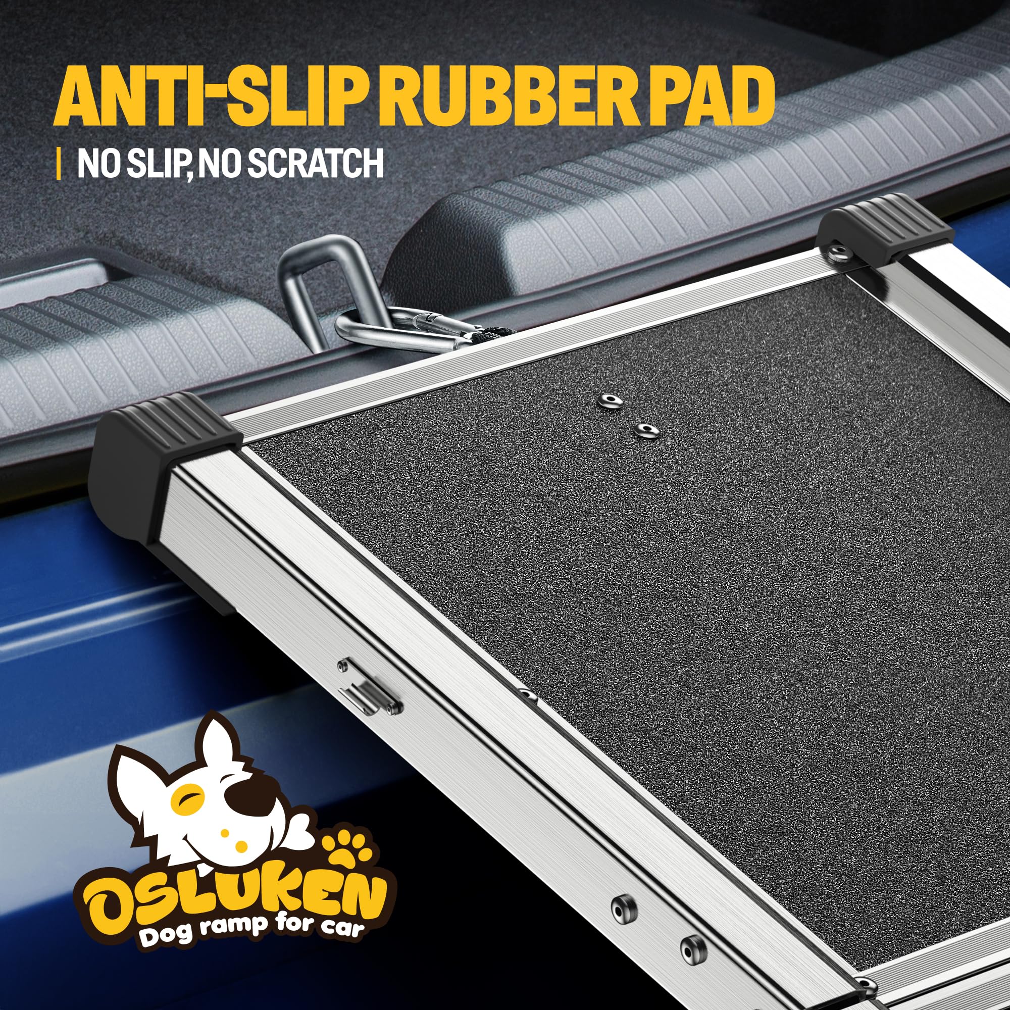 71" Aluminum Alloy Dog Ramp for Car SUV Truck Side Door, Foldable Outdoor Pet Ramp with Heavy Duty Steel Hinges, Non-Slip Traction Surface, Sturdy Ramp for Large Dogs Up to 200 LBS