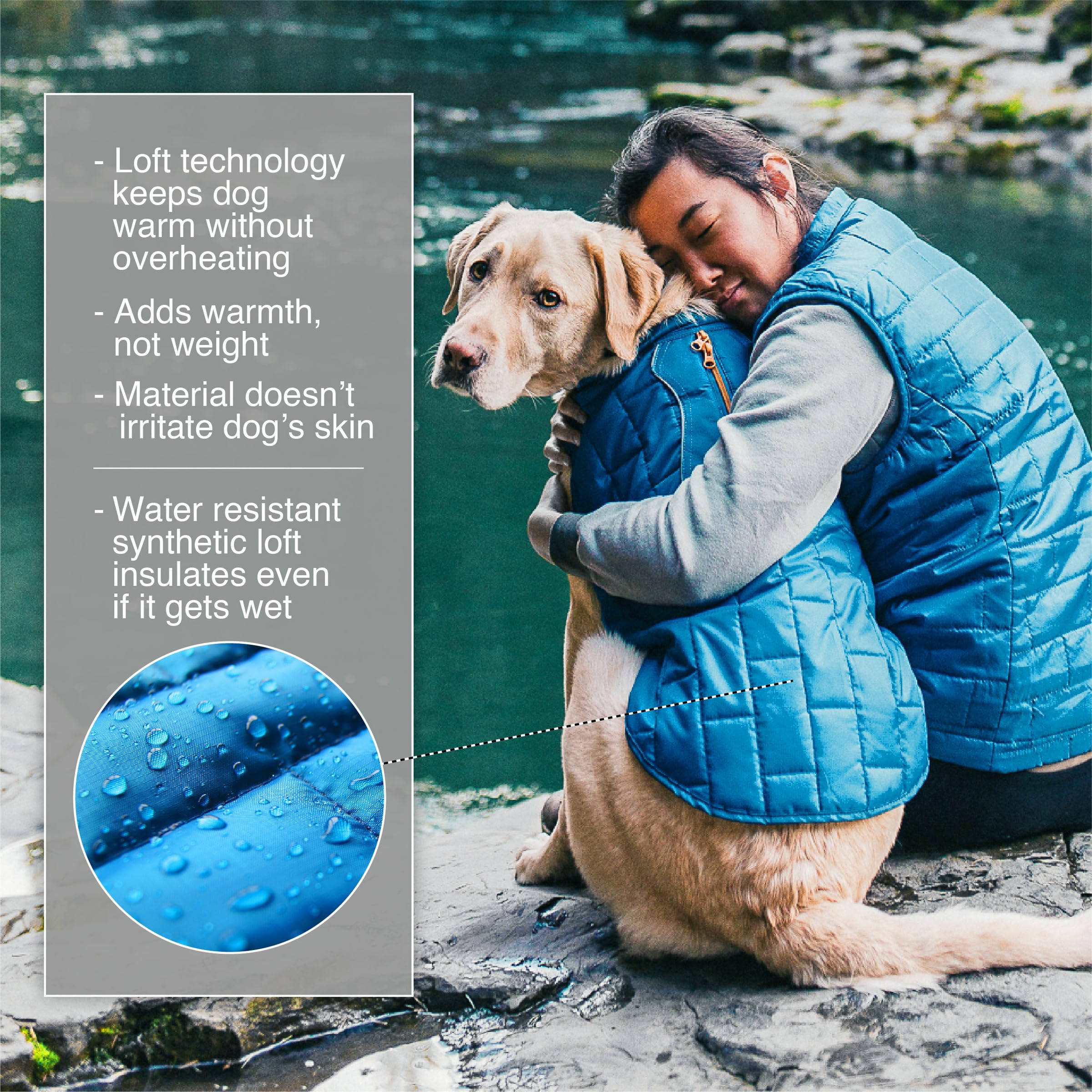 Kurgo Loft Dog Jacket - Reversible Cozy Coat for Outdoor Adventures - Water Resistant - Athletic Fit - Machine Washable Fabric - Reflective Dog Gear - Medium - Coastal Blue