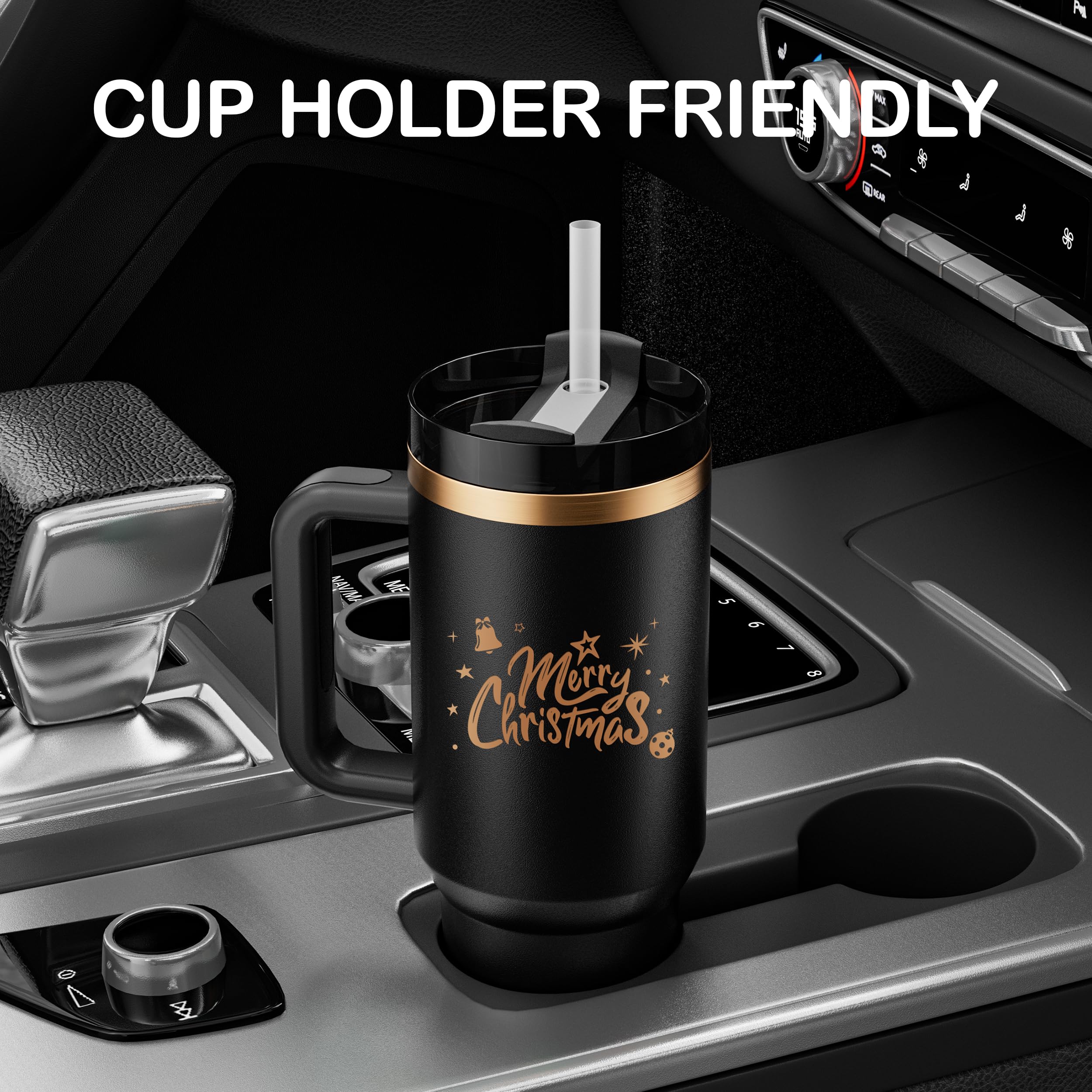 KEWIXY 40 oz Tumbler With Handle and Straw,Vacuum Insulated Water Bottle, Leak Proof Fits in Cup Holder, Travel Coffee Mug with Lid -Golden Christmas Treex1