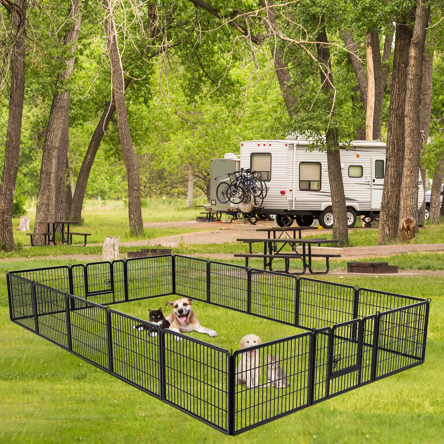 Dog Pen Pet Playpen Kennel Fence Outdoor Indoor Play Yard Puppy Exercise Barrier 31'' W x 24'' H 16 Panels (16 Panels, 24 Inches)