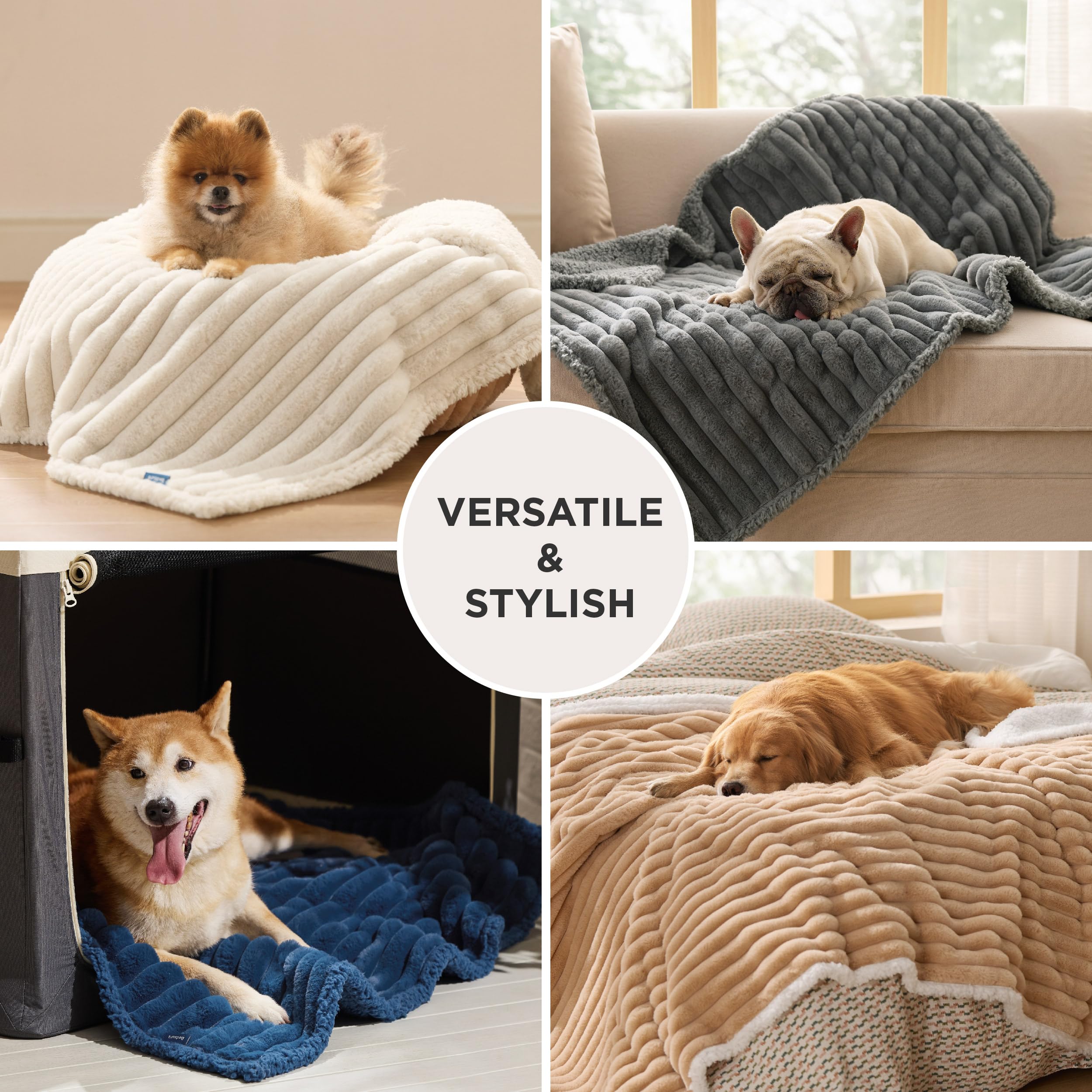 Bedsure ComfyFleece™ Waterproof Blanket for Bed - Soft Plush Dog Blankets for Large Dogs Corduroy Fleece Washable, Cozy Calming Reversible Furniture Protection for Pet Cat,86"x90", Queen,Cream