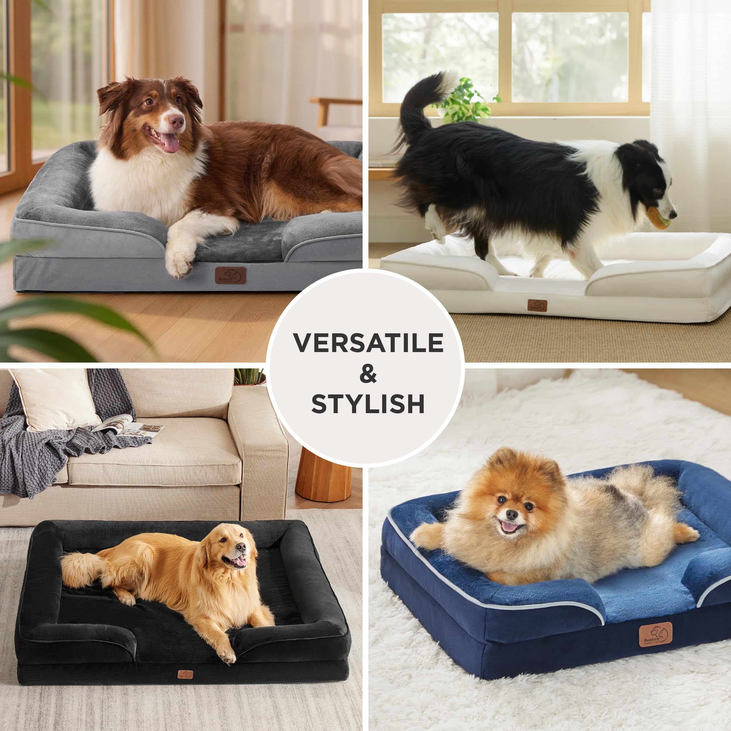 Bedsure Self Warming Orthopedic Dog Beds Large Sized Dog - Washable Large Dogs Bed Waterproof, Big Comfort Dogs Couch Sofa with Removable Cover, Pet Bed with Nonskid Bottom, Grey, Non-Electric