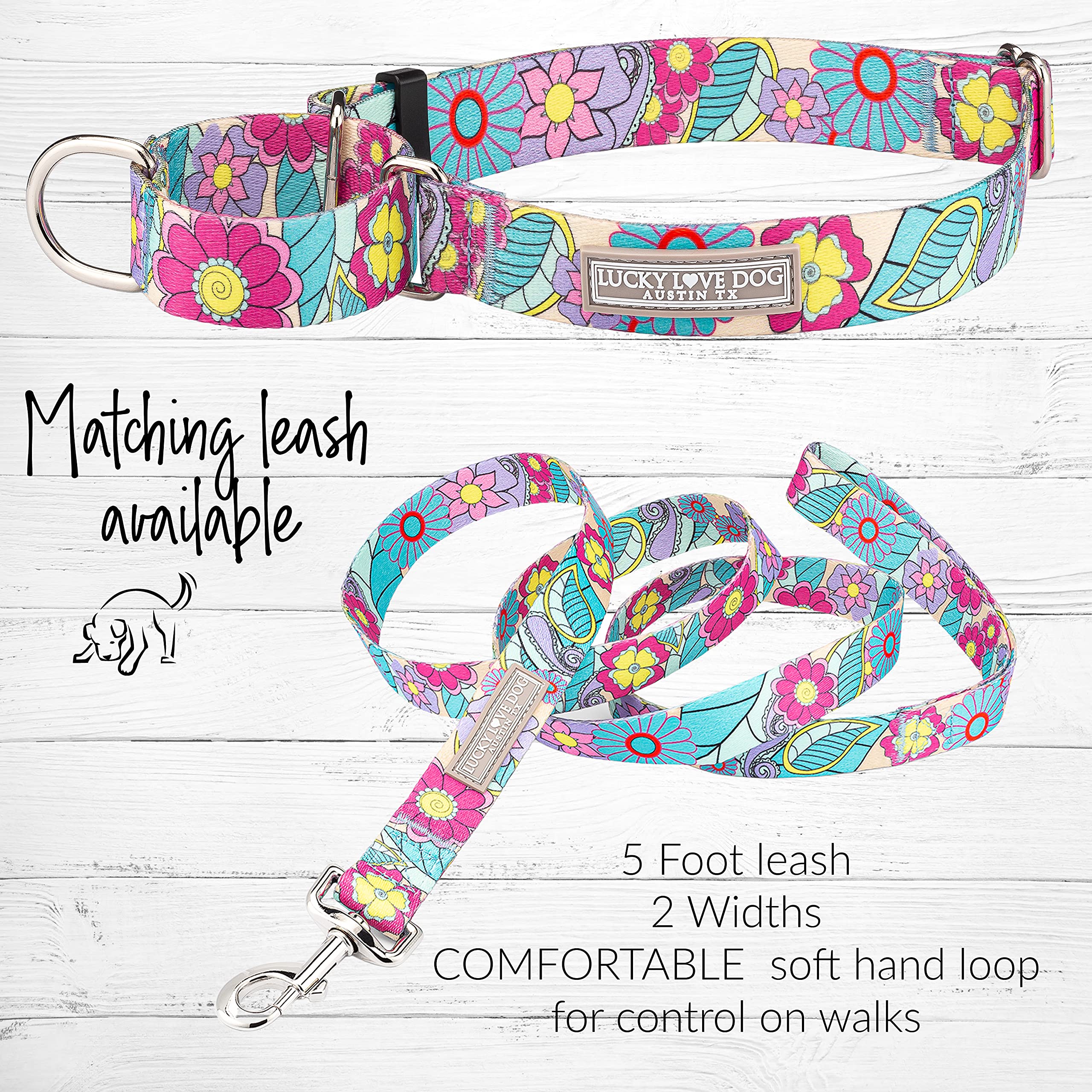 Lucky Love Dog Martingale Collar, Premium No Slip Martingale Collar for Large Dogs, Great for Whippets, Greyhounds, and More (Caroline, Large)