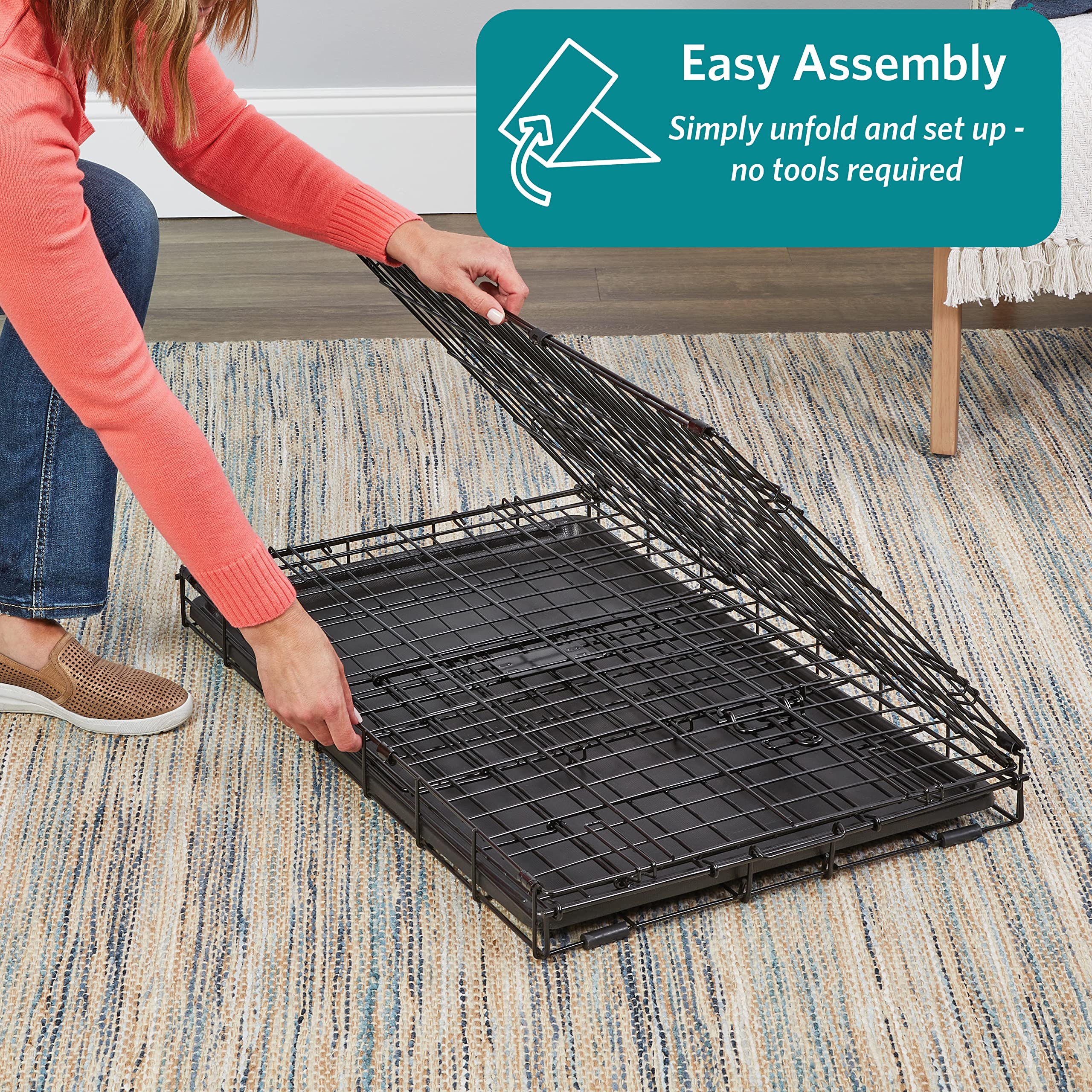 MidWest Homes for Pets 24-Inch iCrate for Small Breeds, 12-20 lbs, Single Door Folding Dog Crate with Divider Panel, Leak-Proof Tray & Secure Latch, Portable, Durable & Easy to Assemble