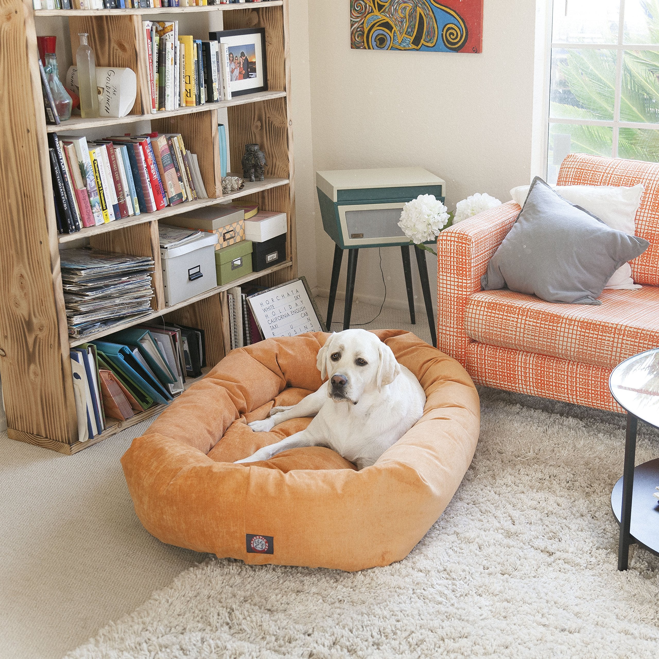 Majestic Pet 52 Inch Orthopedic Machine Washable Dog Bed for Large Sized Dogs, Waterproof Durable Donut Cushion with Spine Support, Calming Pet Bed Furniture Grade Crate Pad Mat